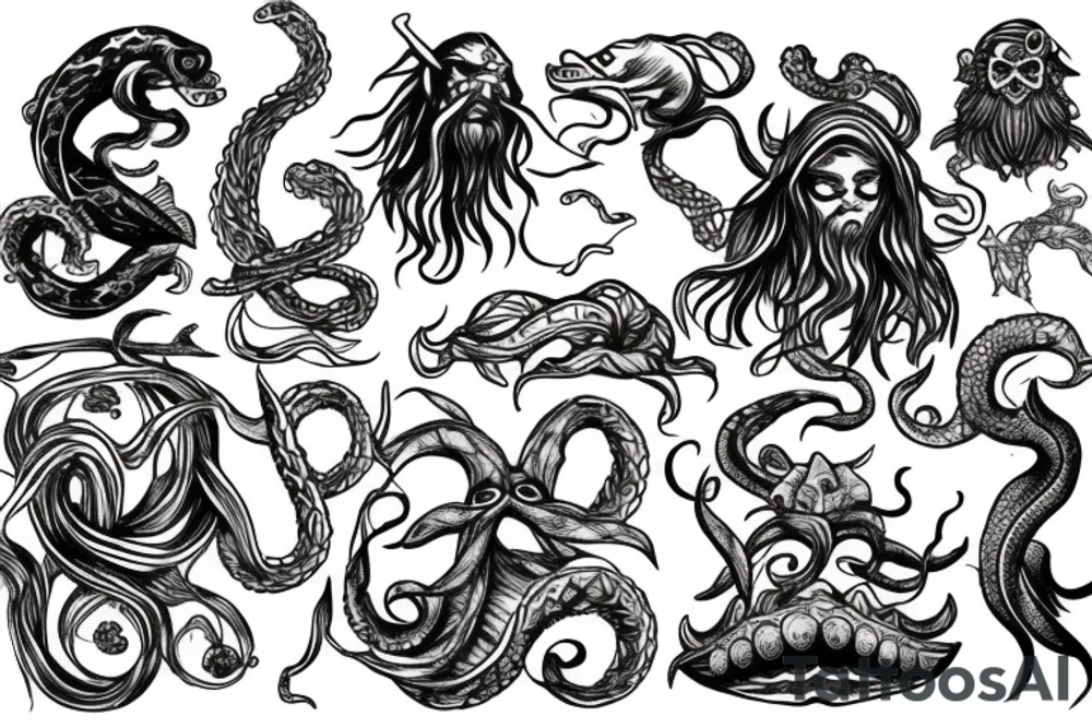 Kraken, Atlantis, pirate and mermaid, tattoo idea
