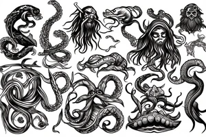 Kraken, Atlantis, pirate and mermaid, tattoo idea