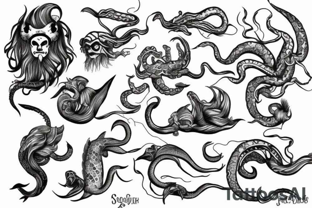 Kraken, Atlantis, pirate and mermaid, sea life tattoo idea