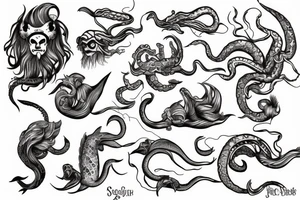 Kraken, Atlantis, pirate and mermaid, sea life tattoo idea