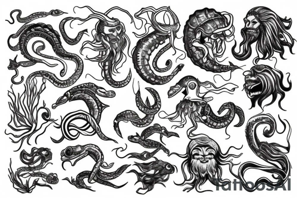 Kraken, Atlantis, pirate and mermaid, sea life tattoo idea