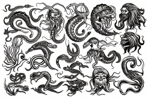 Kraken, Atlantis, pirate and mermaid, sea life tattoo idea