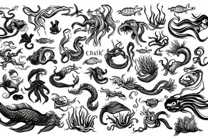 Kraken, Atlantis, pirate and mermaid, sea life, underwater tattoo idea