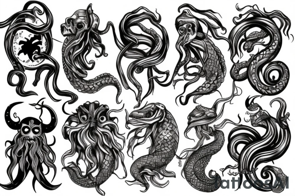 Kraken, Atlantis, pirate and mermaid, sea life, underwater tattoo idea