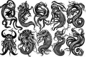 Kraken, Atlantis, pirate and mermaid, sea life, underwater tattoo idea