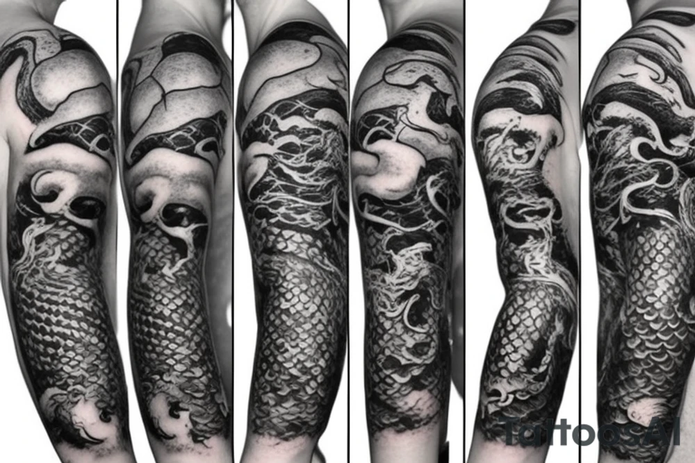 Kraken, Atlantis, pirate and mermaid, sea life, underwater sleeve tattoo idea