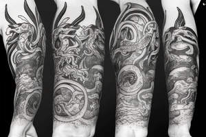 Kraken, Atlantis, pirate and mermaid, sea life, underwater sleeve tattoo idea