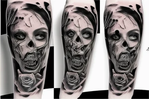 A hot zombie girl, realistic tattoo idea
