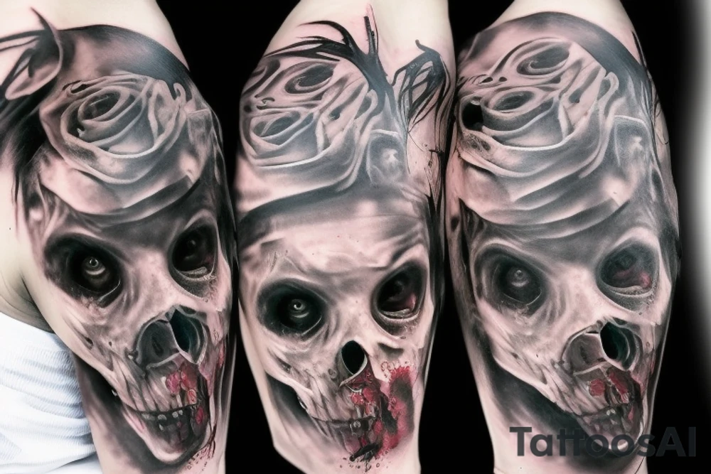 A hot zombie girl, realistic, no skin tattoo idea