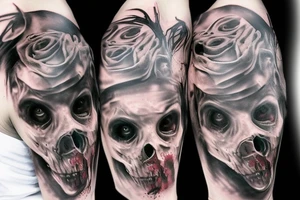 A hot zombie girl, realistic, no skin tattoo idea