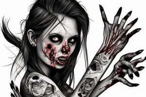 A hot zombie girl, realistic, no skin tattoo idea