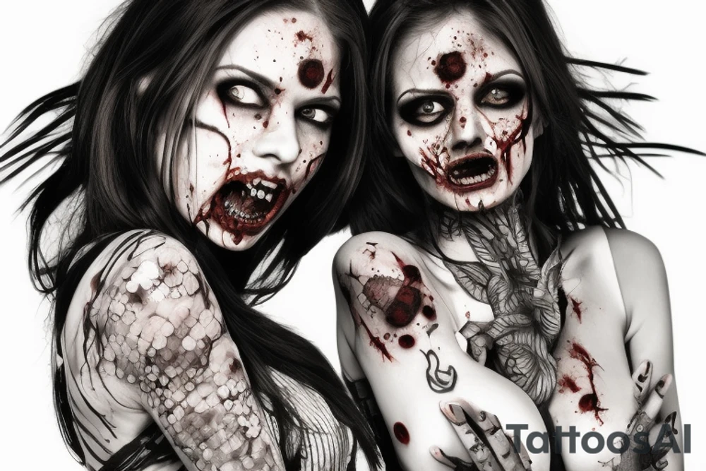 A hot zombie girl, realistic, no skin tattoo idea