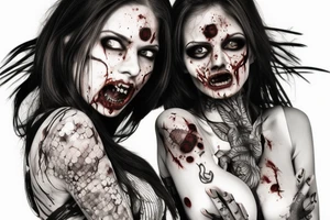 A hot zombie girl, realistic, no skin tattoo idea
