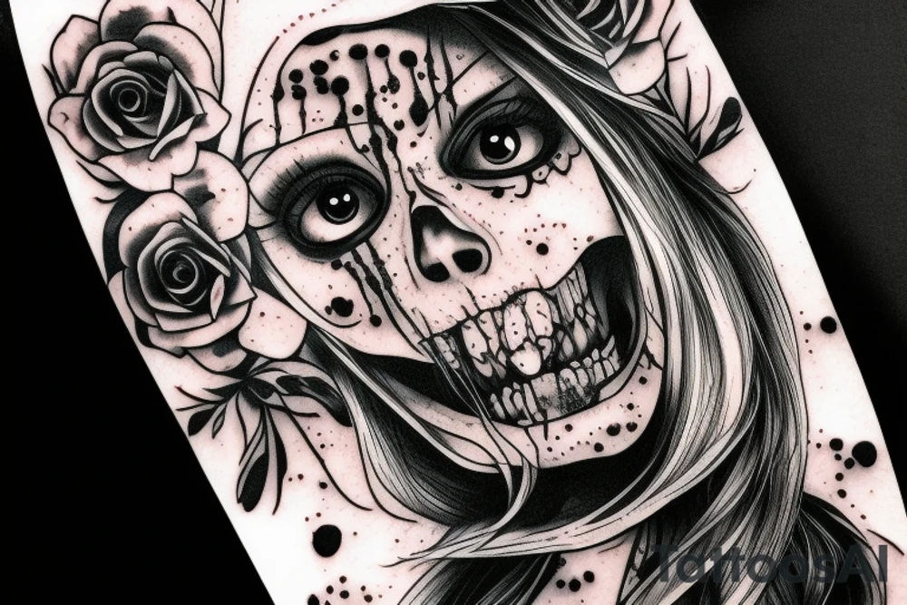 A pretty zombie girl tattoo idea
