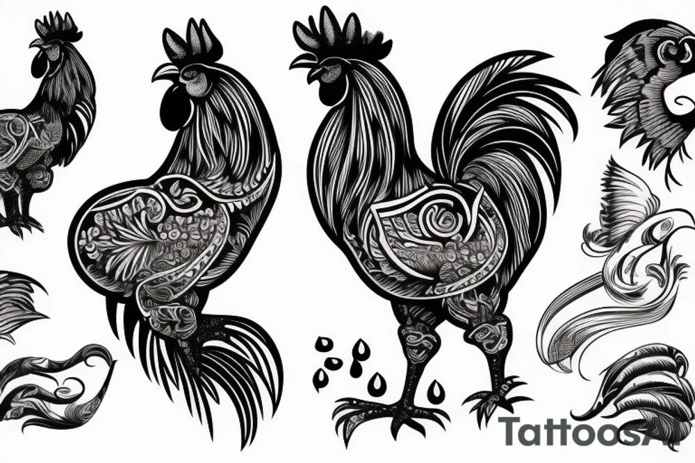a rooster with its head facing backwards tattoo idea