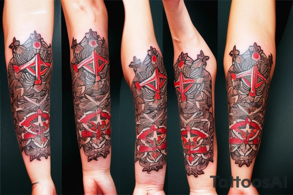 Flowers with a small Maltese cross dad forearm wrap tattoo idea