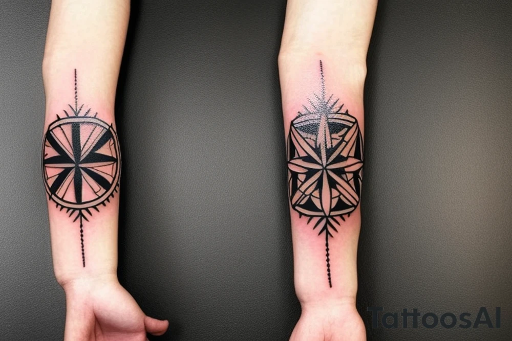 Flowers with a small Maltese cross dad forearm wrap tattoo idea