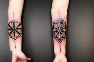 Flowers with a small Maltese cross dad forearm wrap tattoo idea