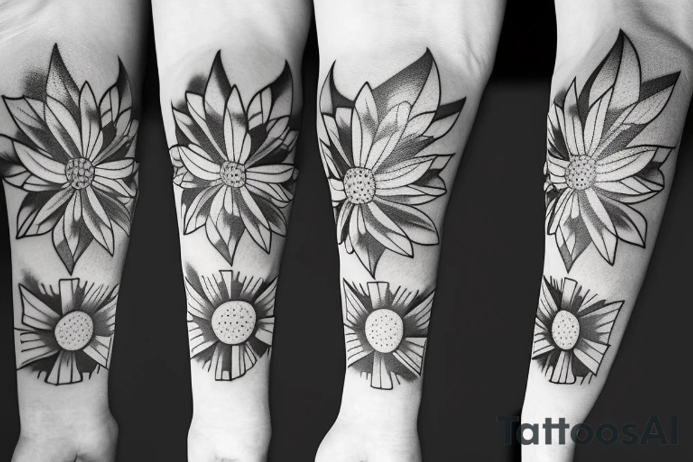 Daisy flower forearm simple Maltese cross tattoo idea