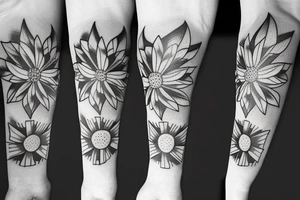Daisy flower forearm simple Maltese cross tattoo idea
