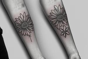 Daisy eucalyptus flower forearm simple Maltese cross tattoo idea