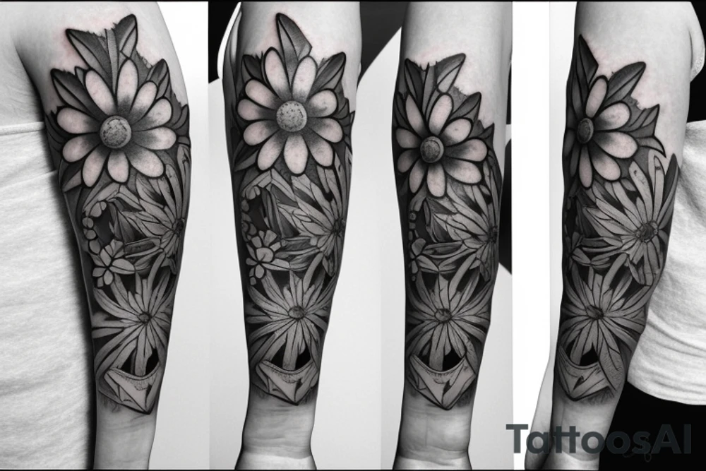Daisy eucalyptus flower forearm simple Maltese cross tattoo idea