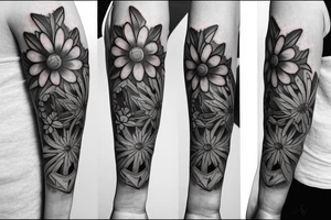 Daisy eucalyptus flower forearm simple Maltese cross tattoo idea