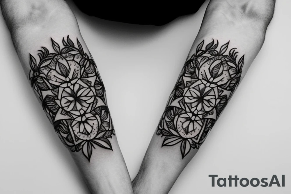 Floral twist forearm simple vine Maltese cross tattoo idea