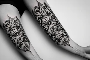 Floral twist forearm simple vine Maltese cross tattoo idea