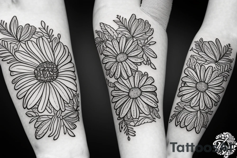 Floral twist forearm simple vine Gerber daisies tattoo idea