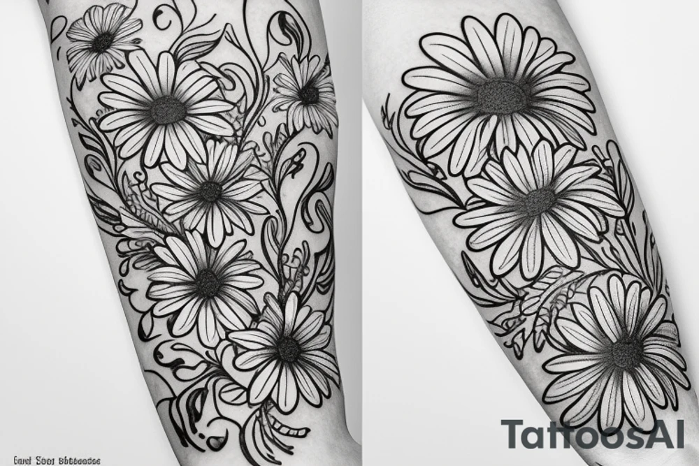 Floral twist forearm simple vine small 
Gerber daisies woman tattoo idea
