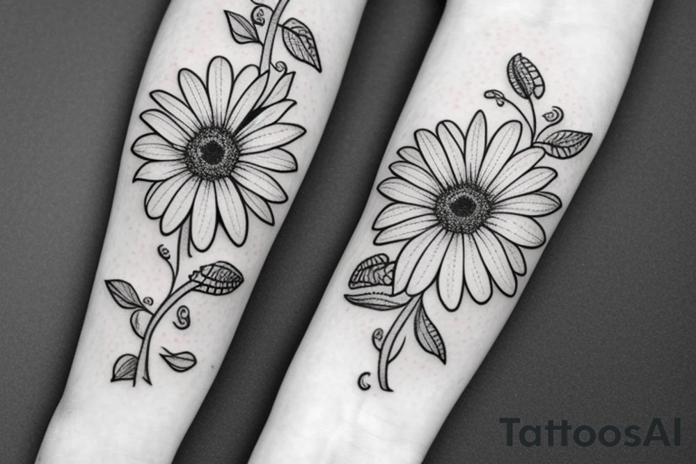 Floral twist forearm simple vine small 
Gerber daisies feminine tattoo idea