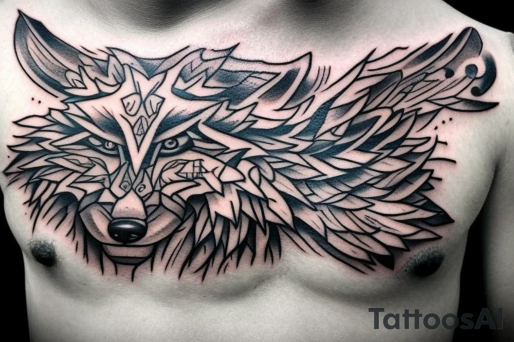 Wolf chest tattoo idea