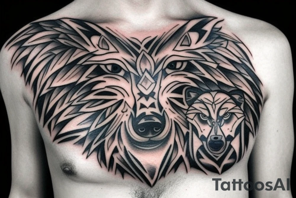 Wolf chest tattoo idea