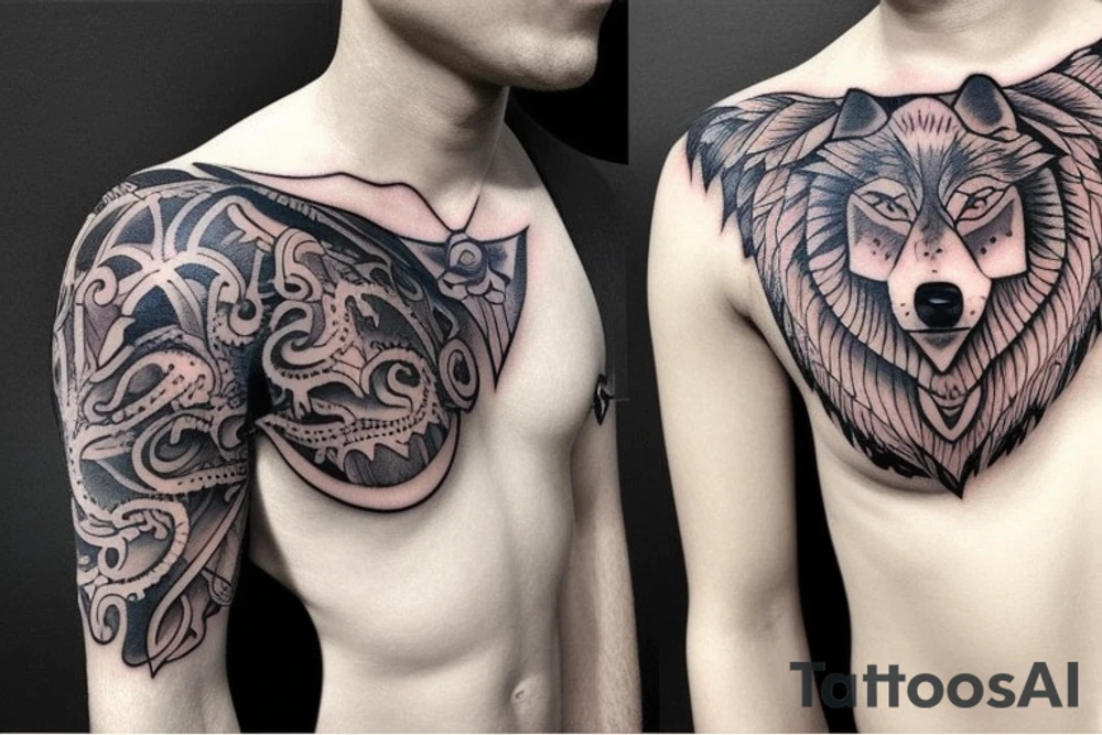 Wolf chest tattoo idea