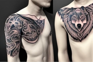 Wolf chest tattoo idea