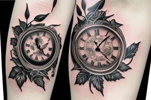 Clock with crab and scorpion in it with ivy leaves and roses tattoo idea