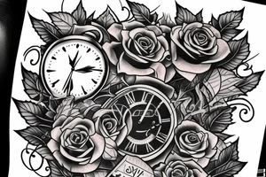 Clock with ivy leaves and ace of spades tattoo idea