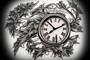 Clock with ivy leaves and ace of spades tattoo idea