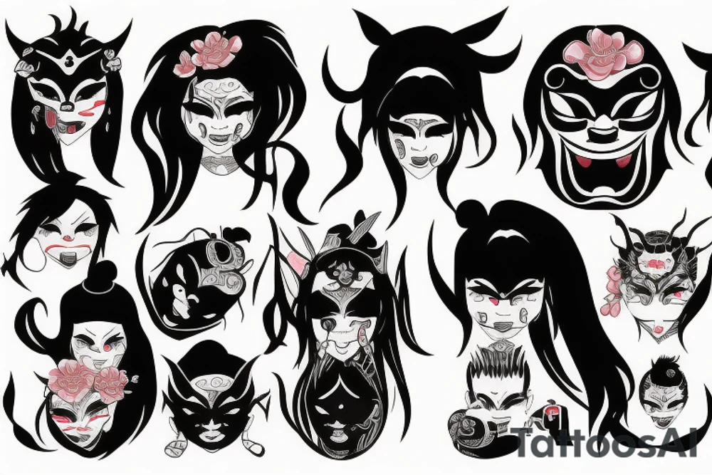 a girl with oni mask tattoo idea