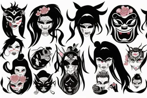 a girl with oni mask tattoo idea