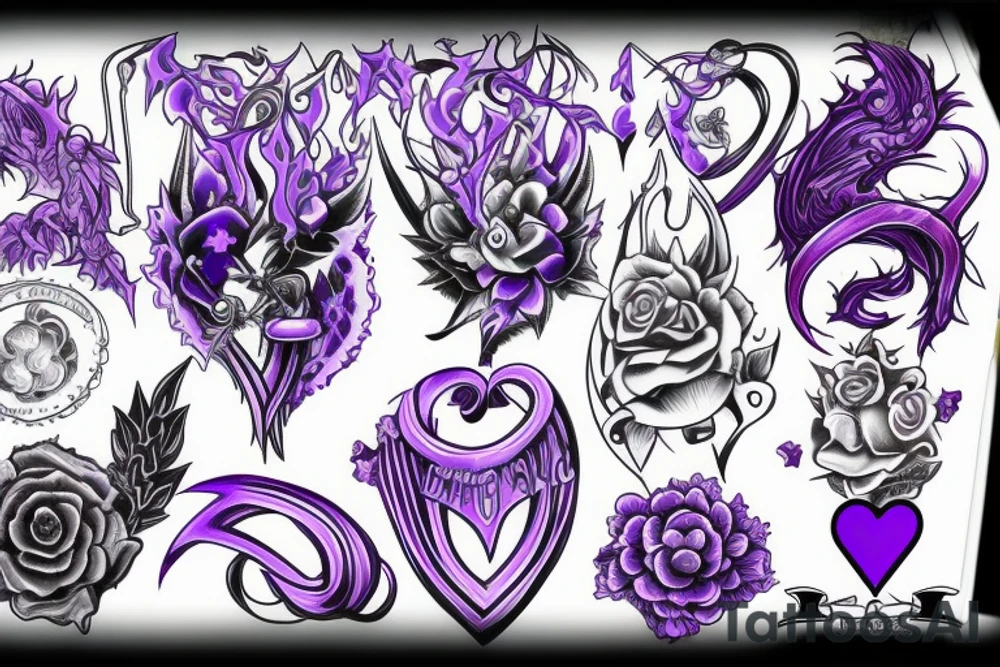 Purple Heart and Blue fire tattoo idea