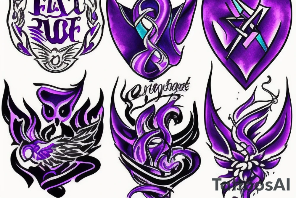 Purple Heart and Blue fire tattoo idea