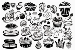 sweet foods and cand with white background outline tattoo idea