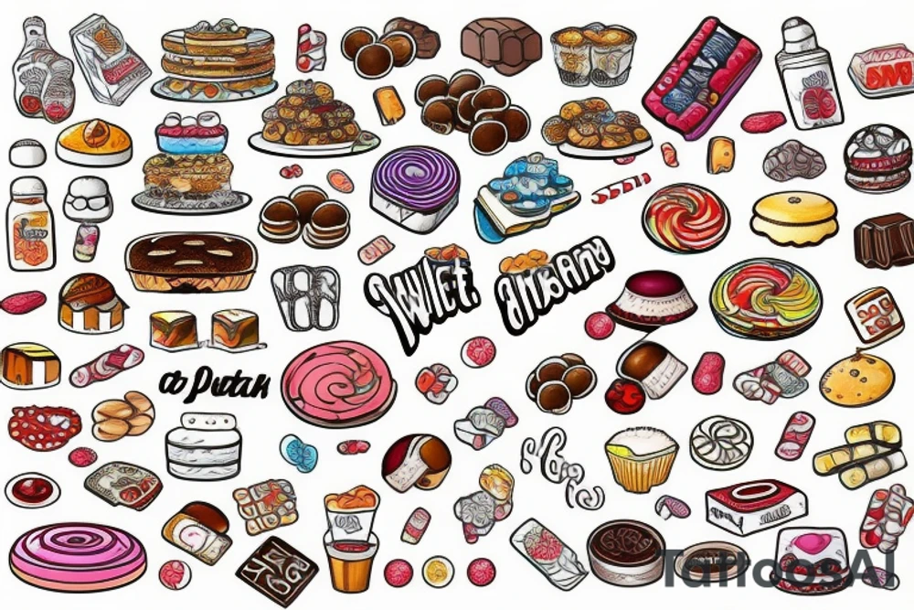 sweet foods and candy with white background tattoo idea