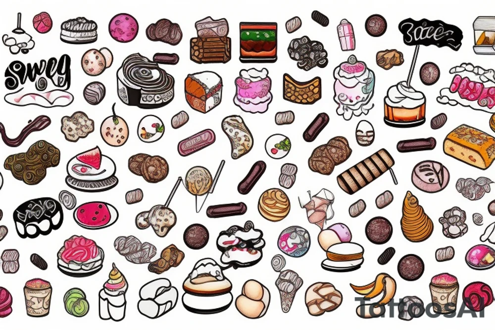 sweet foods and candy with white background tattoo idea