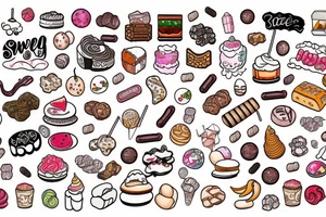 sweet foods and candy with white background tattoo idea