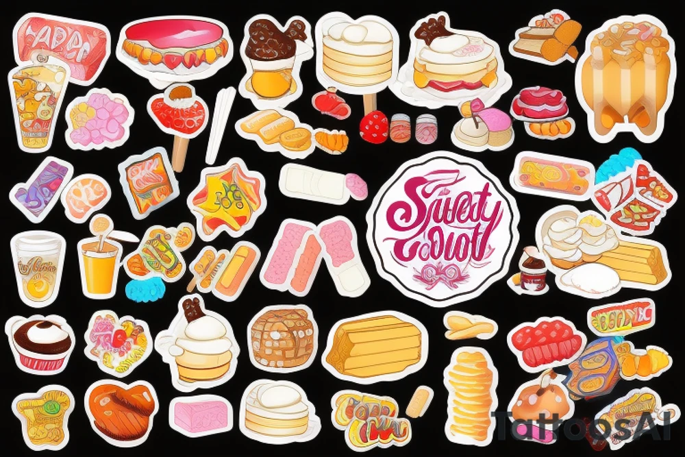 sweet foods and candy with white background tattoo idea