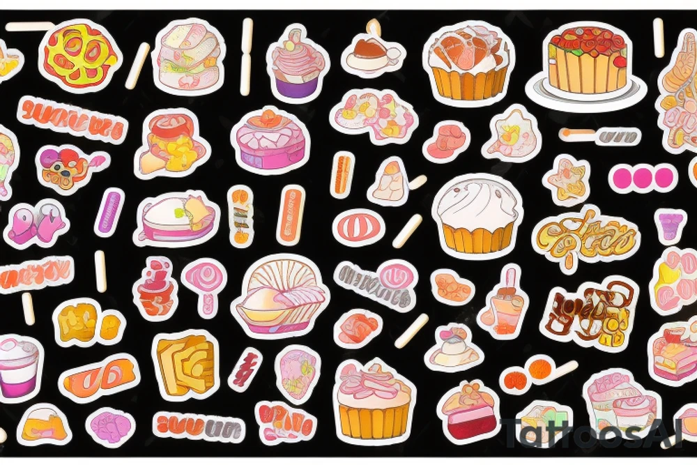 sweet foods and candy with white background tattoo idea