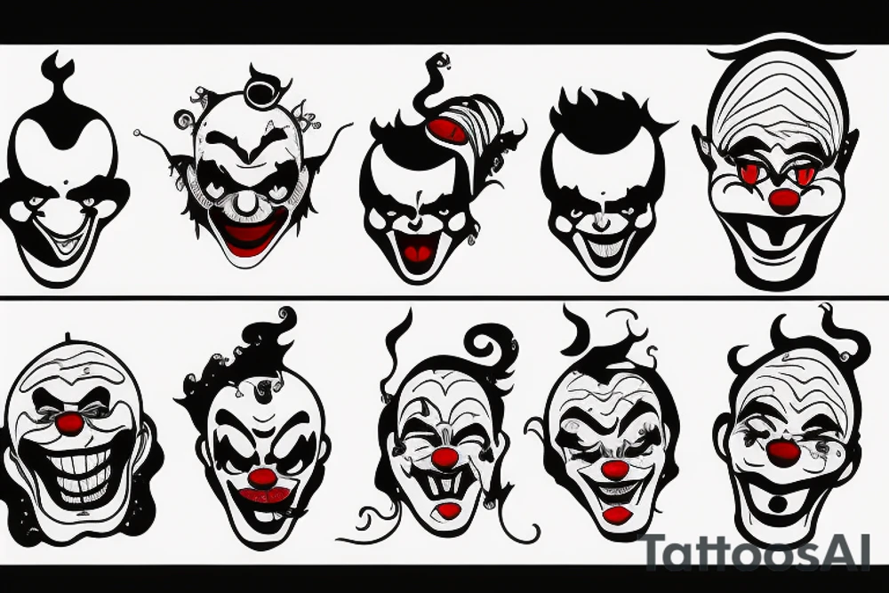 evil clowns with smoke background tattoo idea